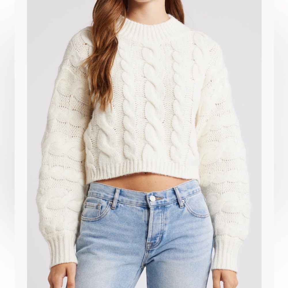 NWT all in favor cable knit crop sweater, ivory, size M